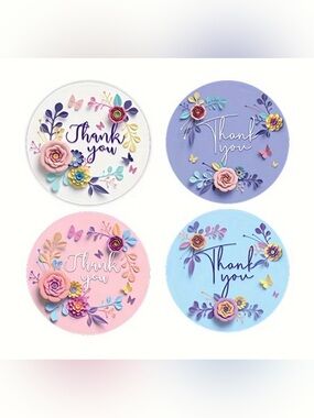 Thank You Pastel Floral Design Roll Of 500 Count Stickers New